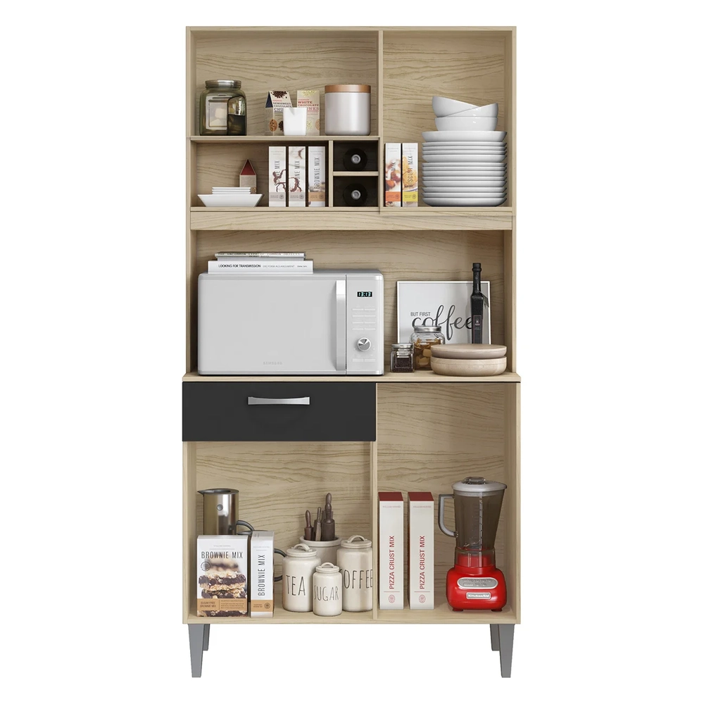 Armário de Cozinha Compacta 91cm Morgan Avena/Grafite A15 - Mpozenato