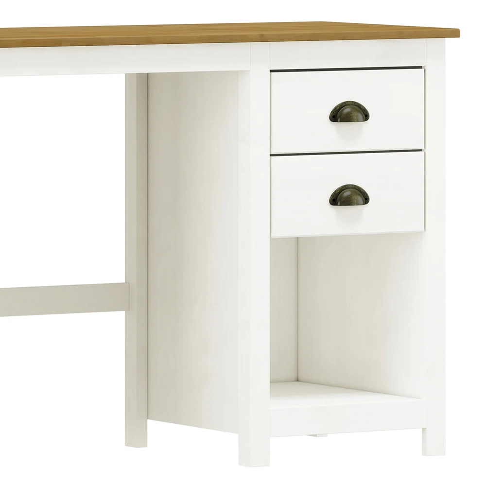 Escrivaninha 110cm 2 Gavetas Home Office Lázio Branco/Freijó F07 - Mpozenato