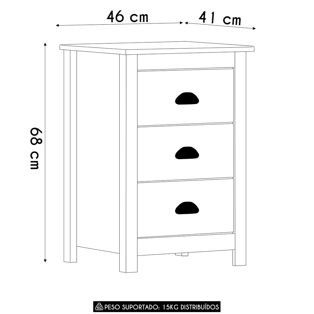 Mesa de Cabeceira 46cm Para Quarto 3 Gavetas Lázio Freijó F07 - Mpozenato