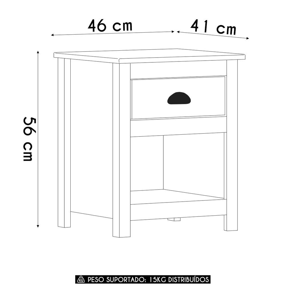 Mesa de Cabeceira Para Quarto 1 Gaveta Lázio Branco/Freijó F07 - Mpozenato