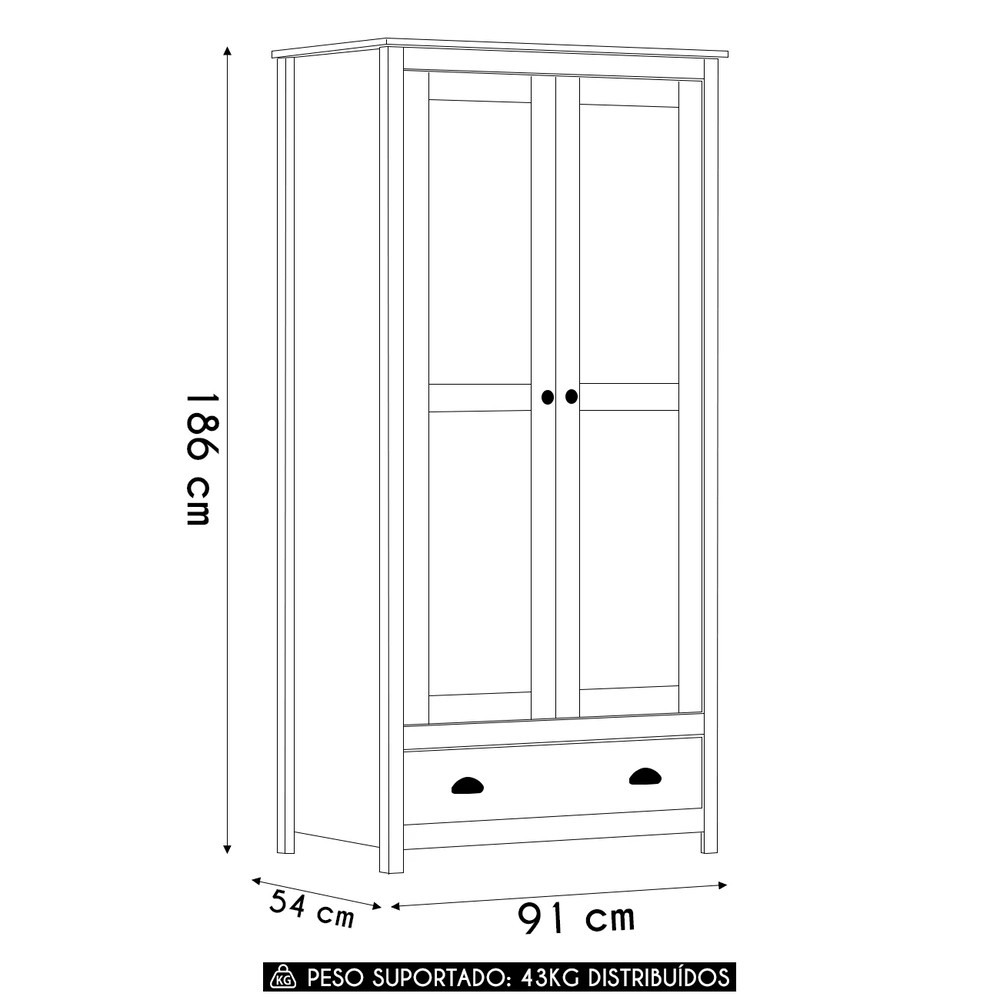 Guarda Roupa Solteiro 91cm 2 Portas 1 Gaveta Lázio Branco/Freijó F07 - Mpozenato