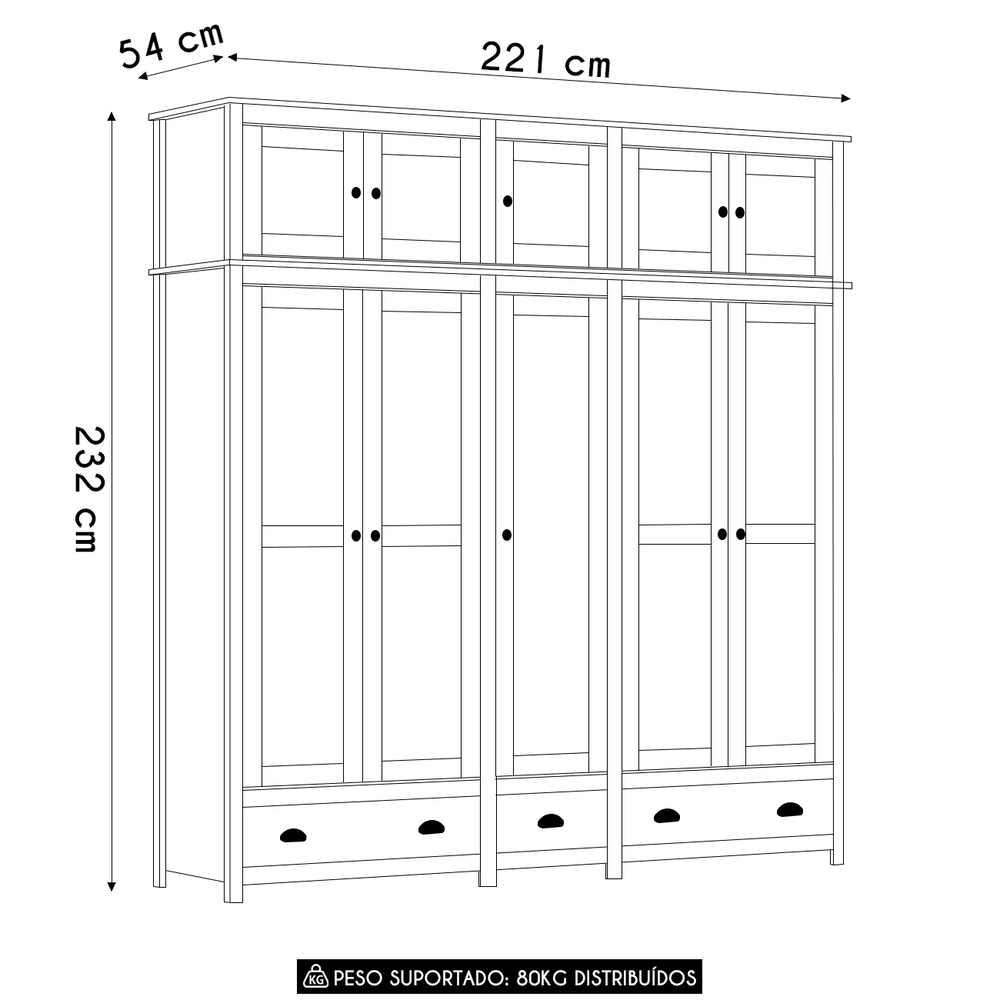 Guarda Roupa Casal 221cm 10 Portas 3 Gavetas Lázio Branco/Freijó F07 - Mpozenato