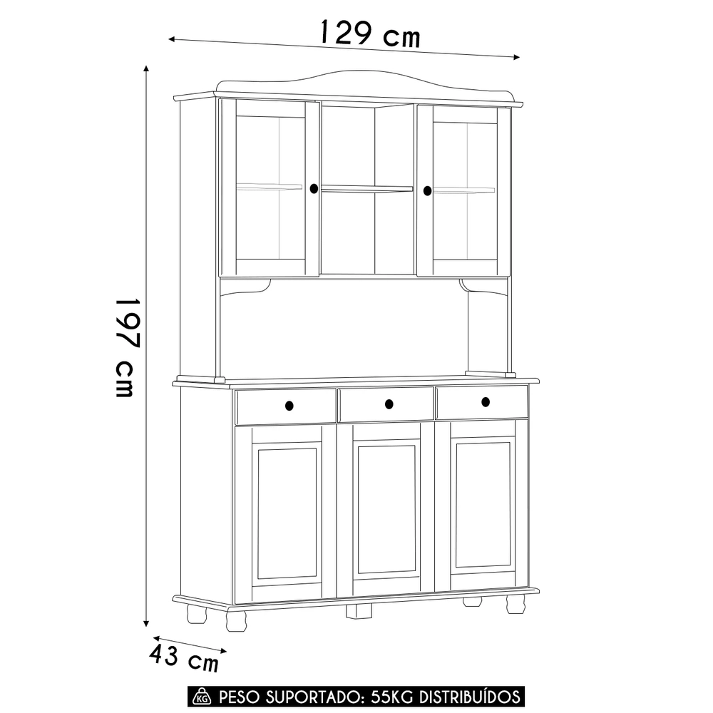 Cristaleira Portas de Vidro 129cm Pé Madeira Rubia Café F07 - Mpozenato