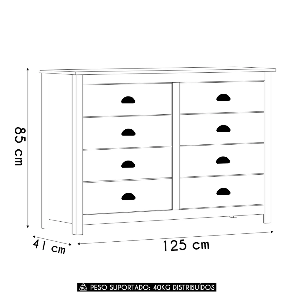Cômoda Para Quarto 125cm Com 8 Gavetas Lázio Freijó F07     - Mpozenato