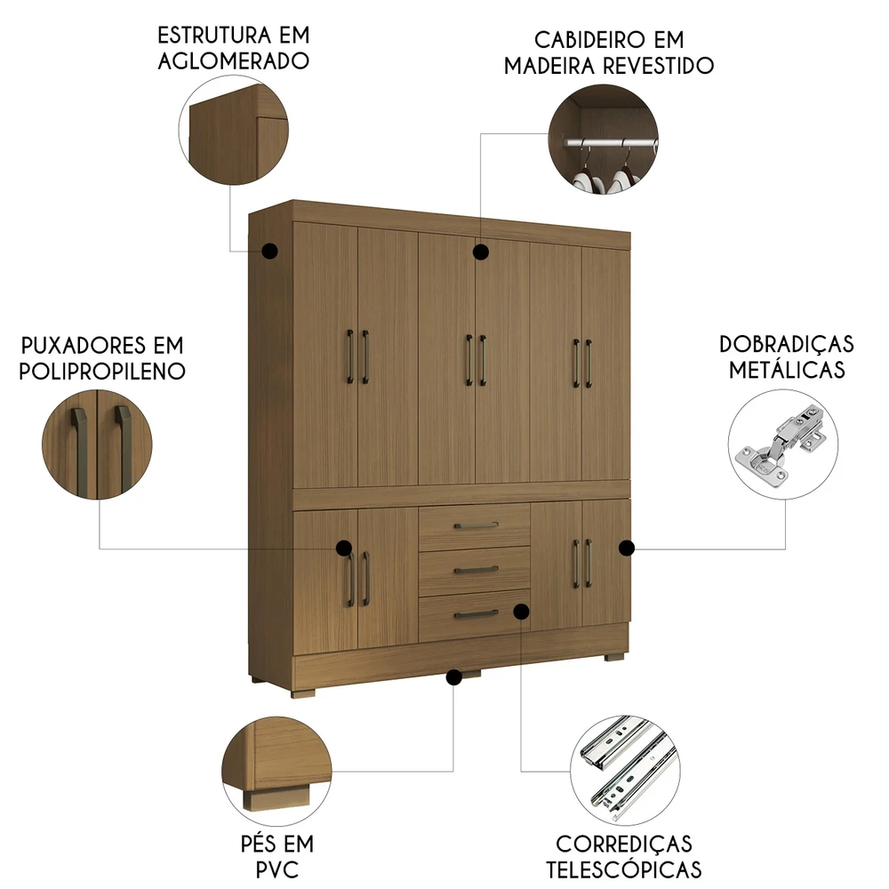 Guarda Roupa Casal 180cm 10 Portas Deno Atacama A15 - Mpozenato 