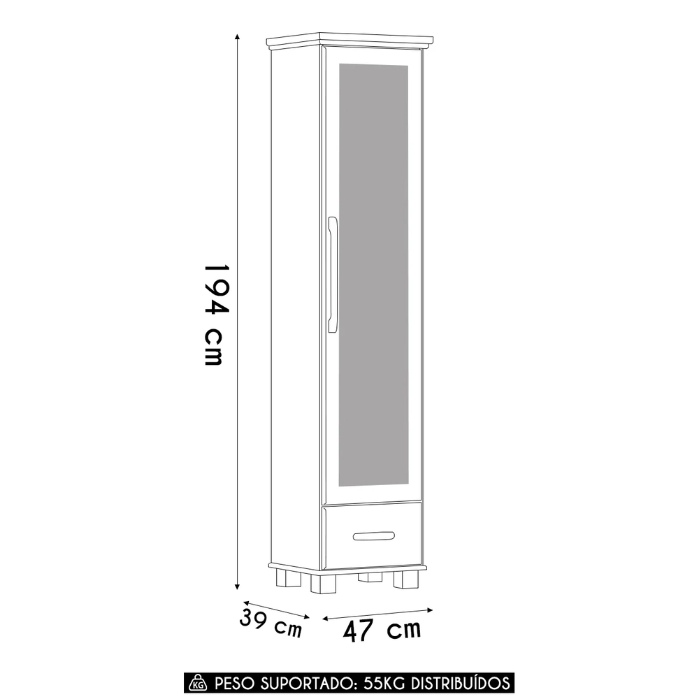 Sapateira de Madeira 47cm 1 Porta Com Espelho Eduarda Freijó F07 - Mpozenato