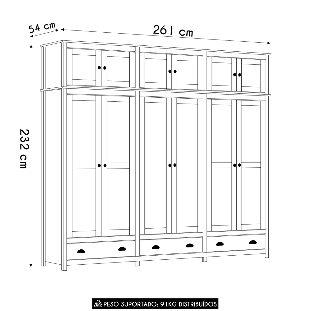 Guarda Roupa Casal 261cm Com Espelho Lázio Branco/Freijó F07 - Mpozenato