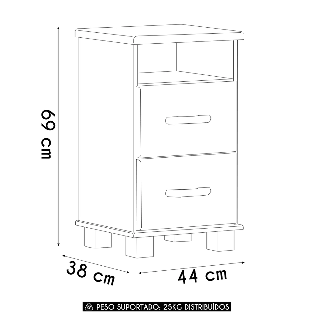 Mesa Cabeceira 44cm Para Quarto 2 Gavetas Eduarda Freijó F07 - Mpozenato