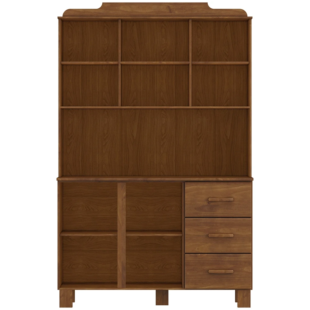 Armário de Cozinha Cristaleira 123cm 3 Gavetas Giana Castanho F07 - Mpozenato