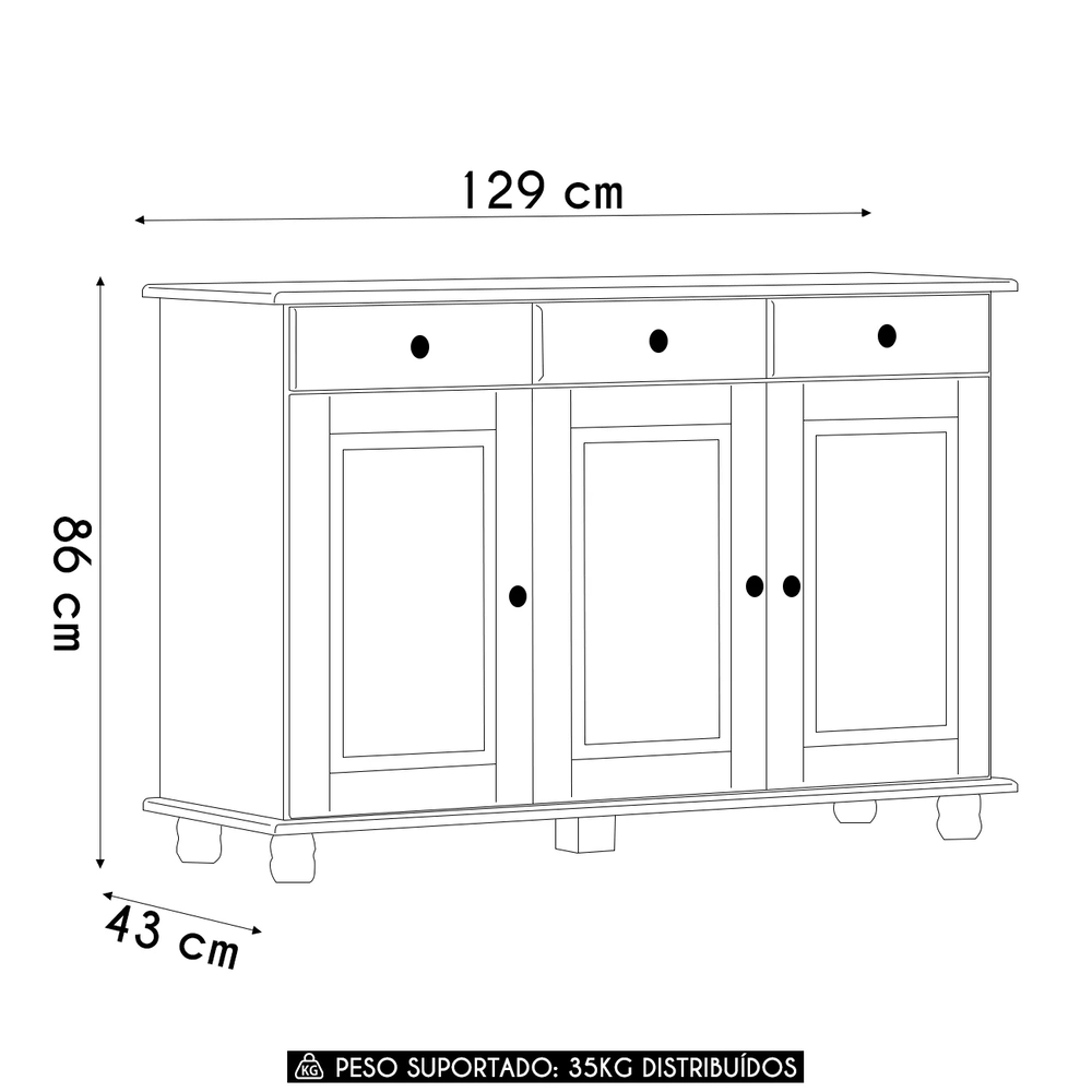 Balcão Buffet Sala de Jantar 129cm 3 Portas Rubia Freijó F07 - Mpozenato