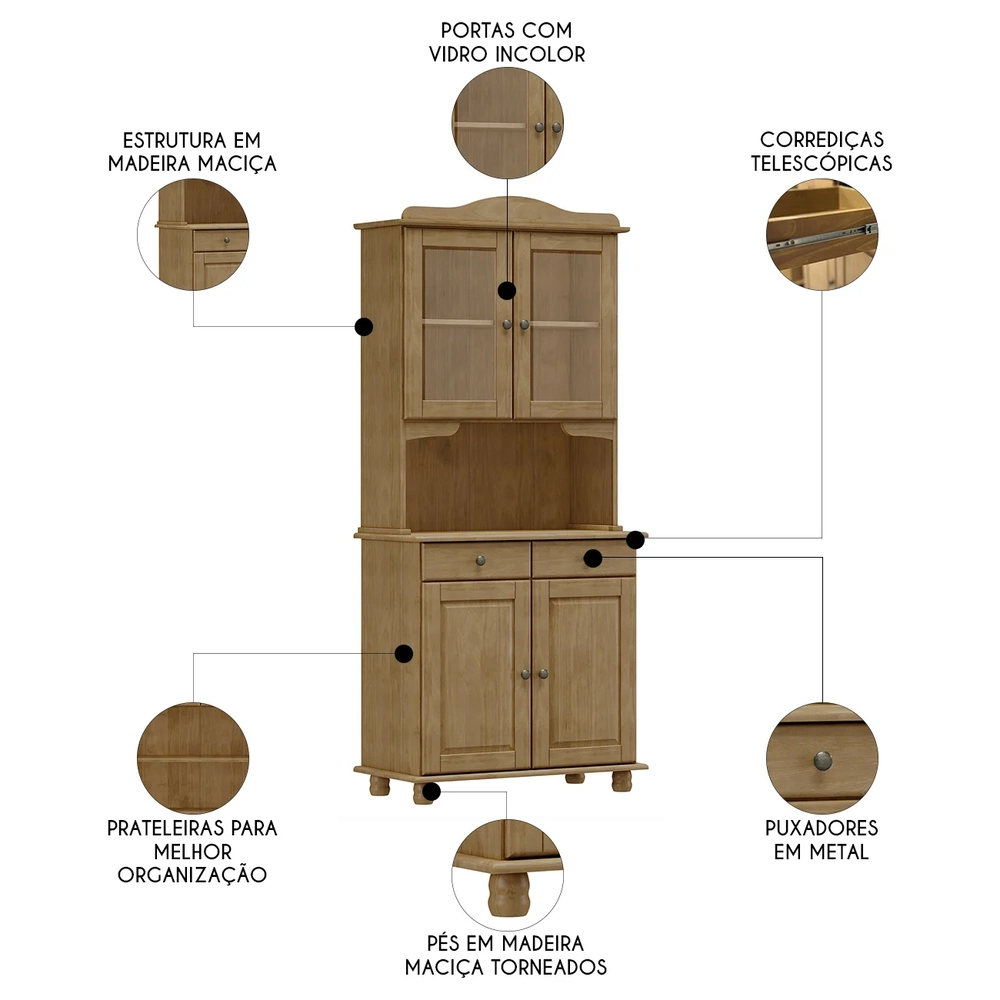 Cristaleira Com Portas Vidro 88cm Pé Madeira Rubia Freijó F07 - Mpozenato