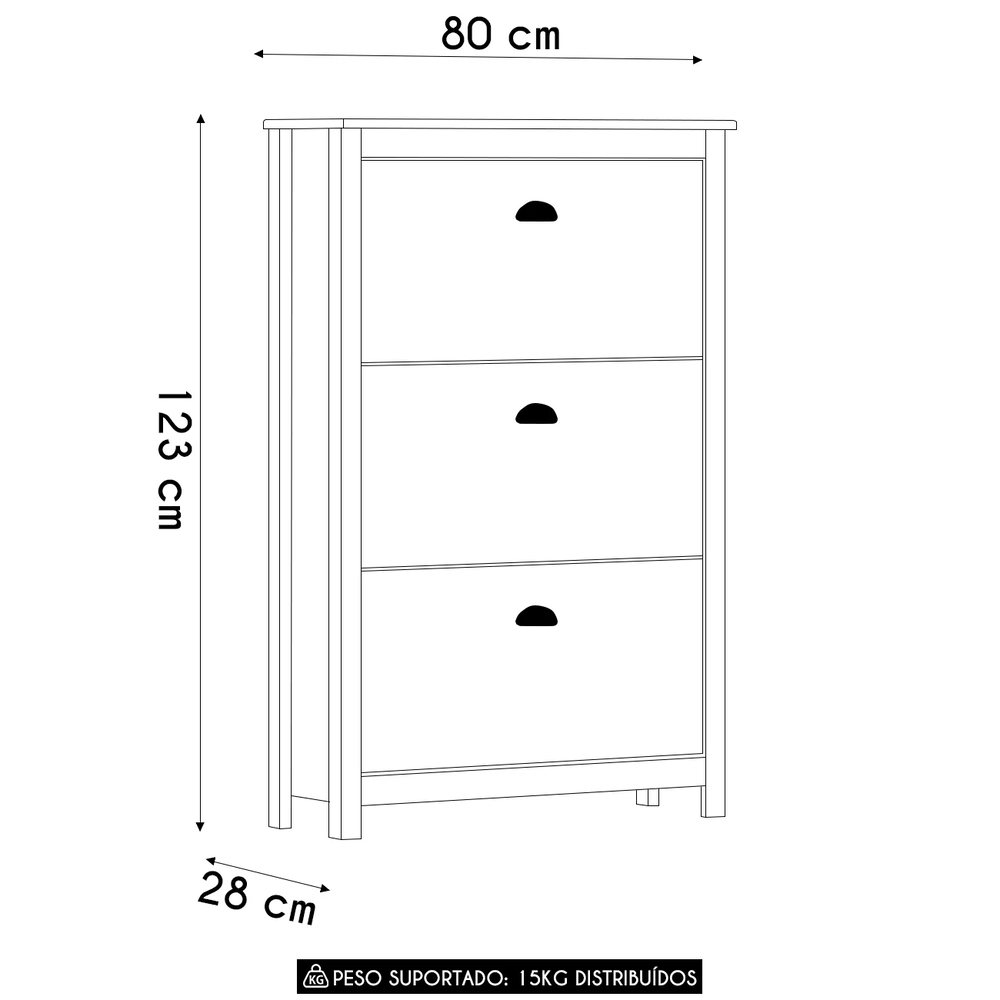 Sapateira de Madeira 80cm 3 Portas Lázio Freijó F07         - Mpozenato