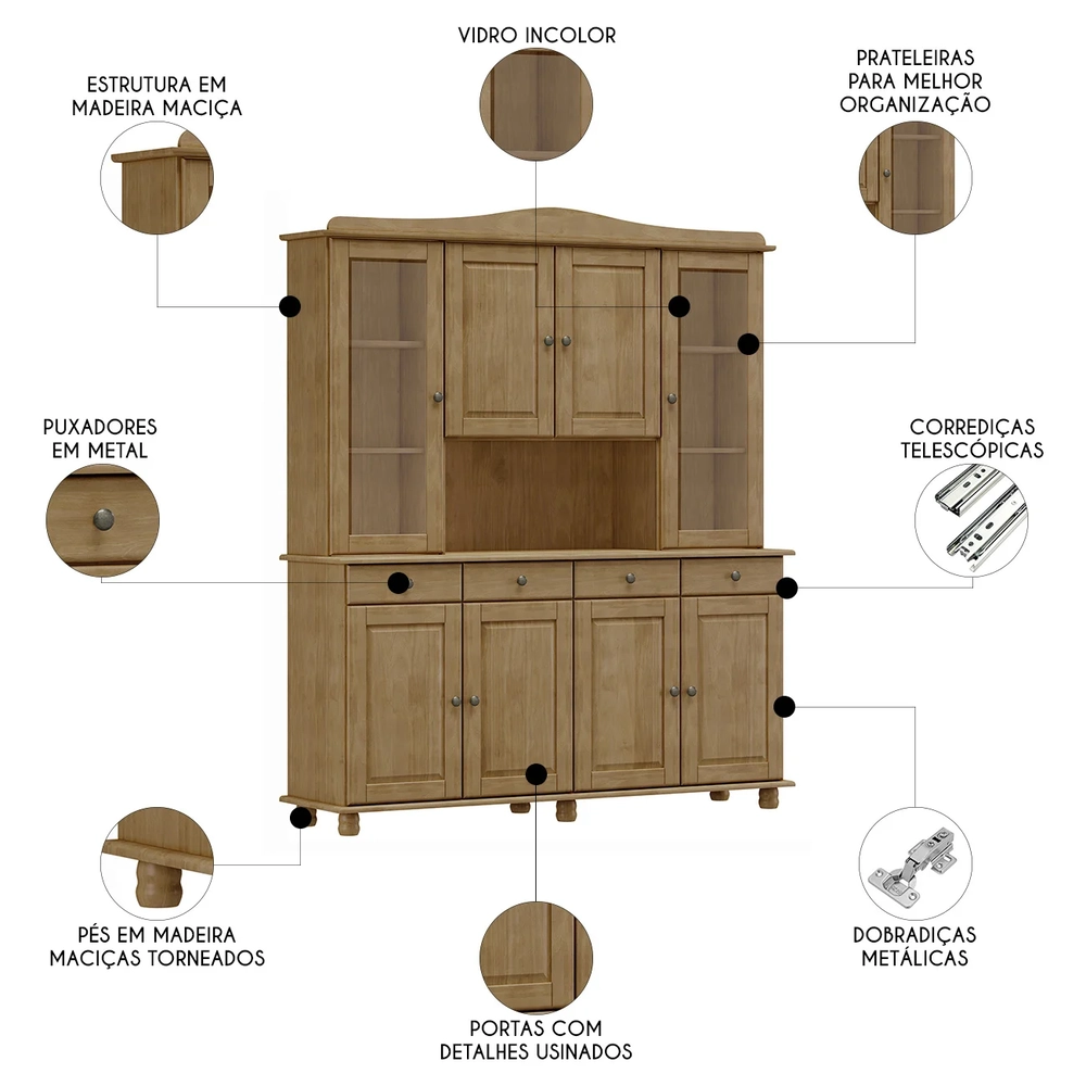Cristaleira Portas Vidro 169cm Pé Madeira Rubia Freijó F07 - Mpozenato
