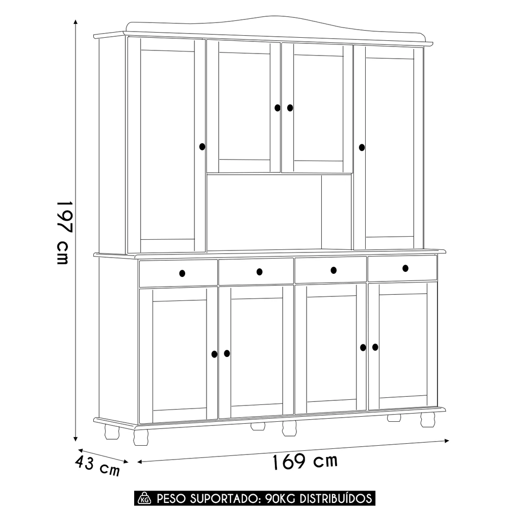 Cristaleira Portas Vidro 169cm Pé Madeira Rubia Freijó F07 - Mpozenato