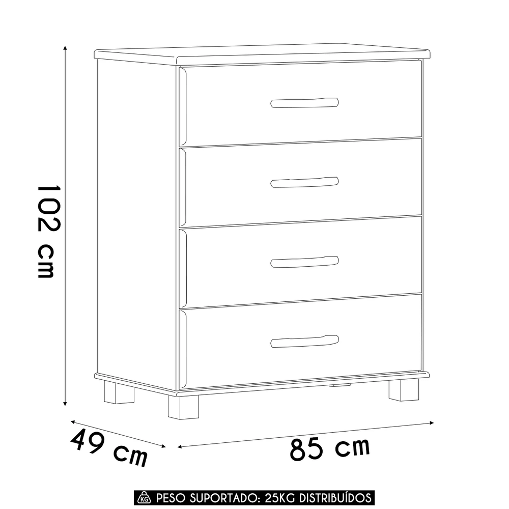 Cômoda Para Quarto 85cm 4 Gavetas Pé Madeira Eduarda Café F07 - Mpozenato