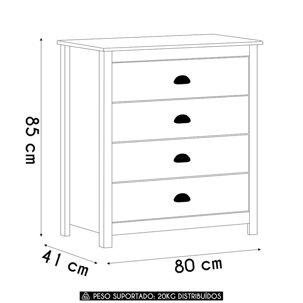 Cômoda Para Quarto 80cm Com 4 Gavetas Lázio Freijó F07      - Mpozenato