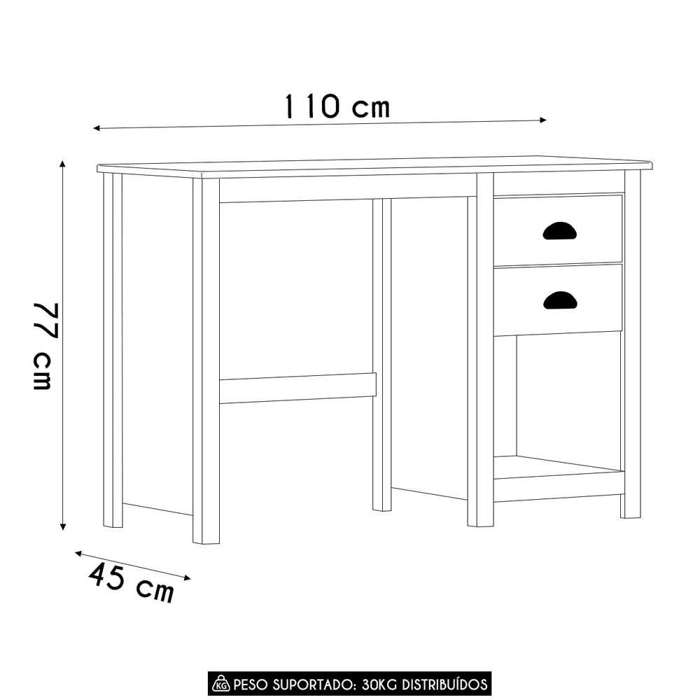 Escrivaninha 110cm 2 Gavetas Home Office Lázio Freijó F07   - Mpozenato