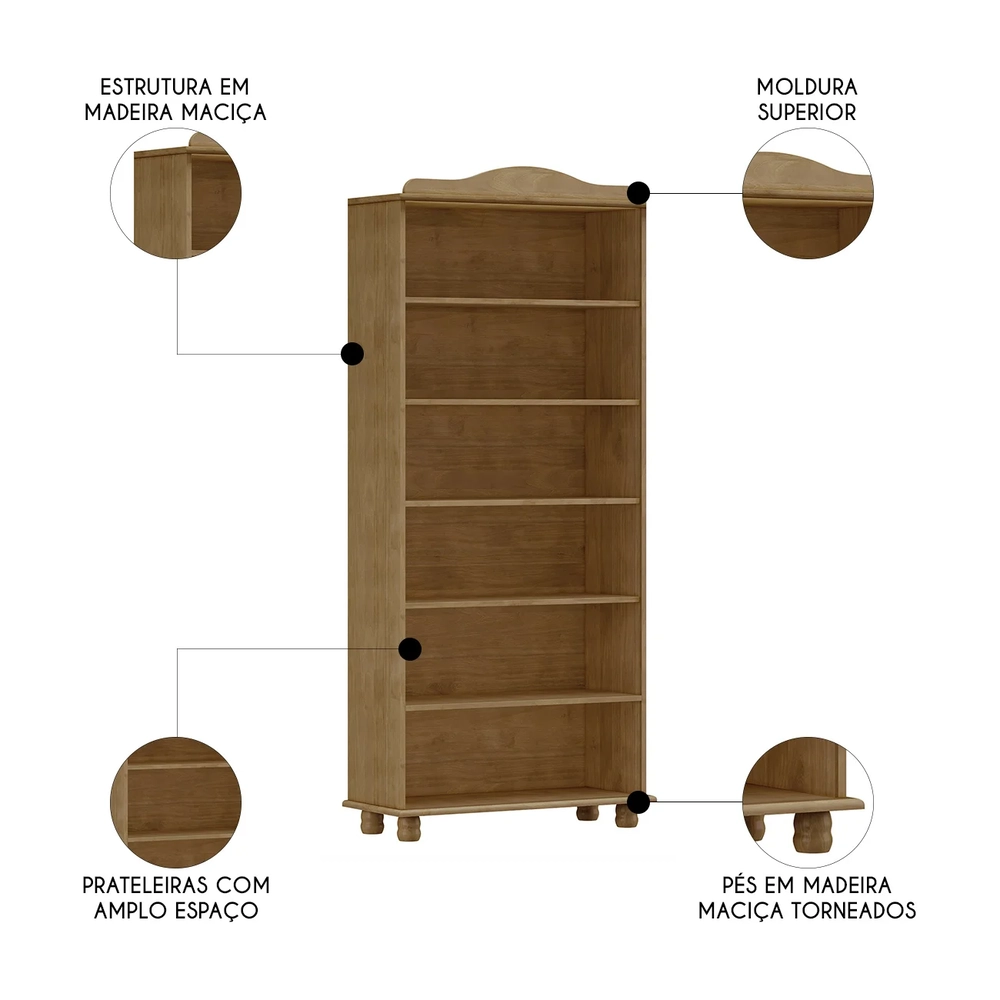 Estante Livreiro 85cm Com Prateleiras Pé Madeira Rubia Freijó F07 - Mpozenato