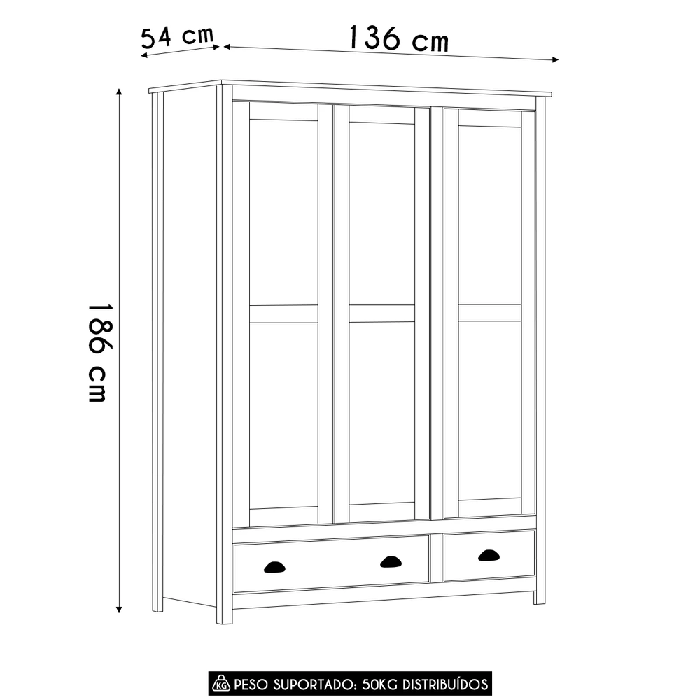 Guarda Roupa Solteiro 136cm 3 Portas Lázio Freijó F07       - Mpozenato