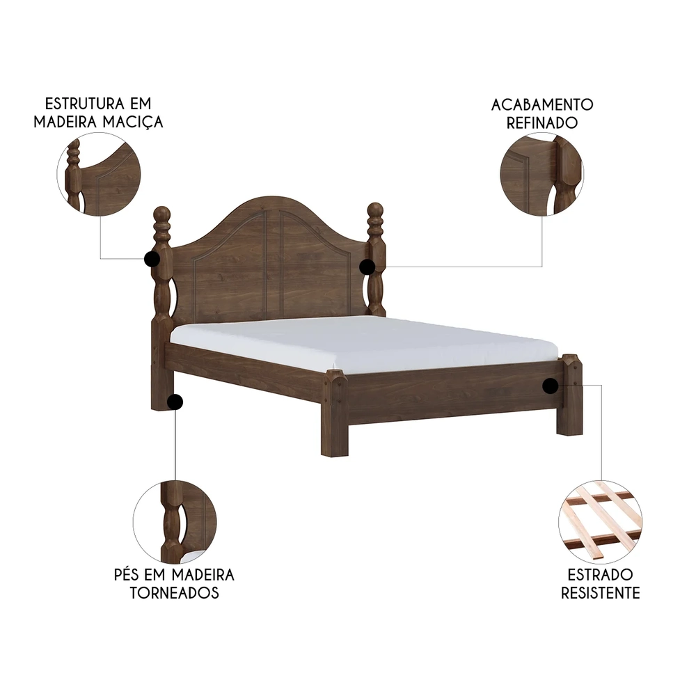 Cama Casal Clássica Queen 160cm Pé Madeira Eduarda Café F07 - Mpozenato