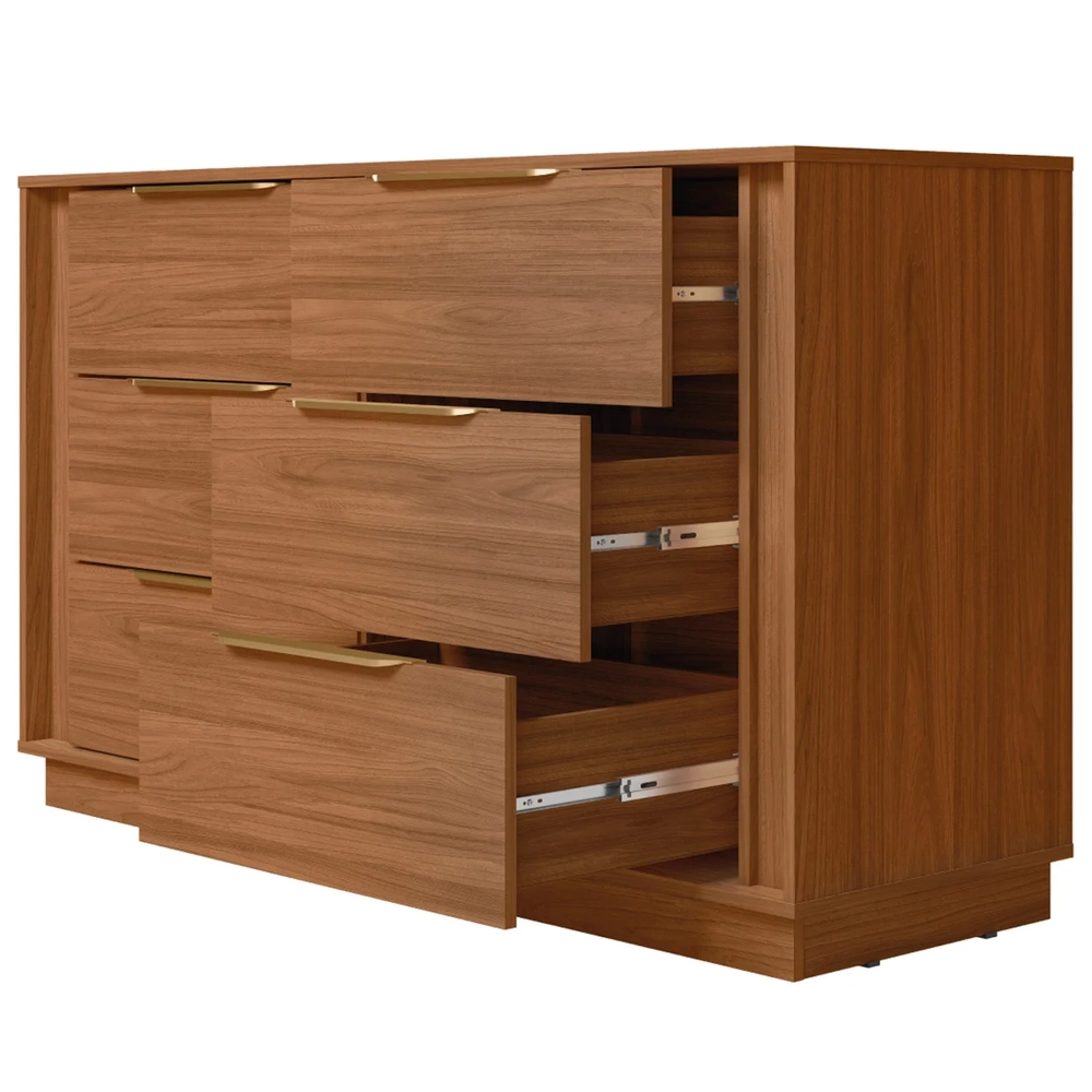 Cômoda Quarto 130cm Casal com 6 Gavetas Dino Nogueira D02   - Mpozenato