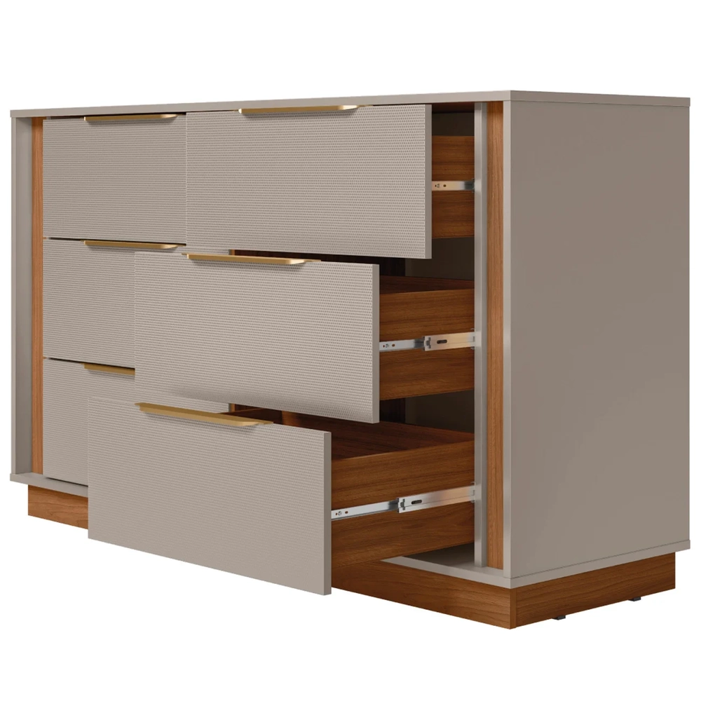 Cômoda Quarto 130cm Casal com 6 Gavetas Dino Nogueira/Nude D02 - Mpozenato