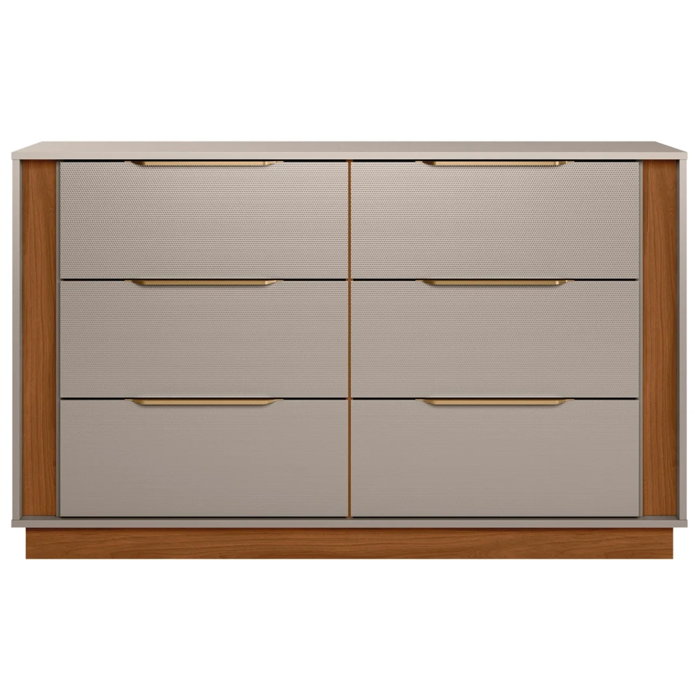 Cômoda Quarto 130cm Casal com 6 Gavetas Dino Nogueira/Nude D02 - Mpozenato
