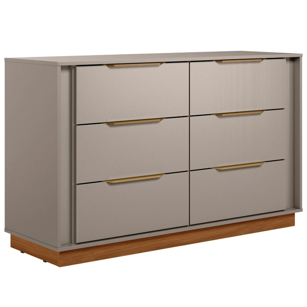 Cômoda Quarto 130cm Casal com 6 Gavetas Dino Nogueira/Nude D02 - Mpozenato