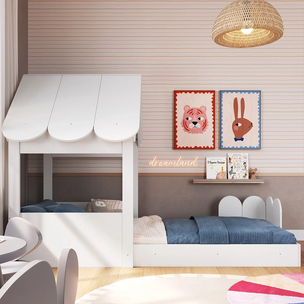 Cama Solteiro Infantil Montessoriana Casinha Nana Branco C06 - Mpozenato