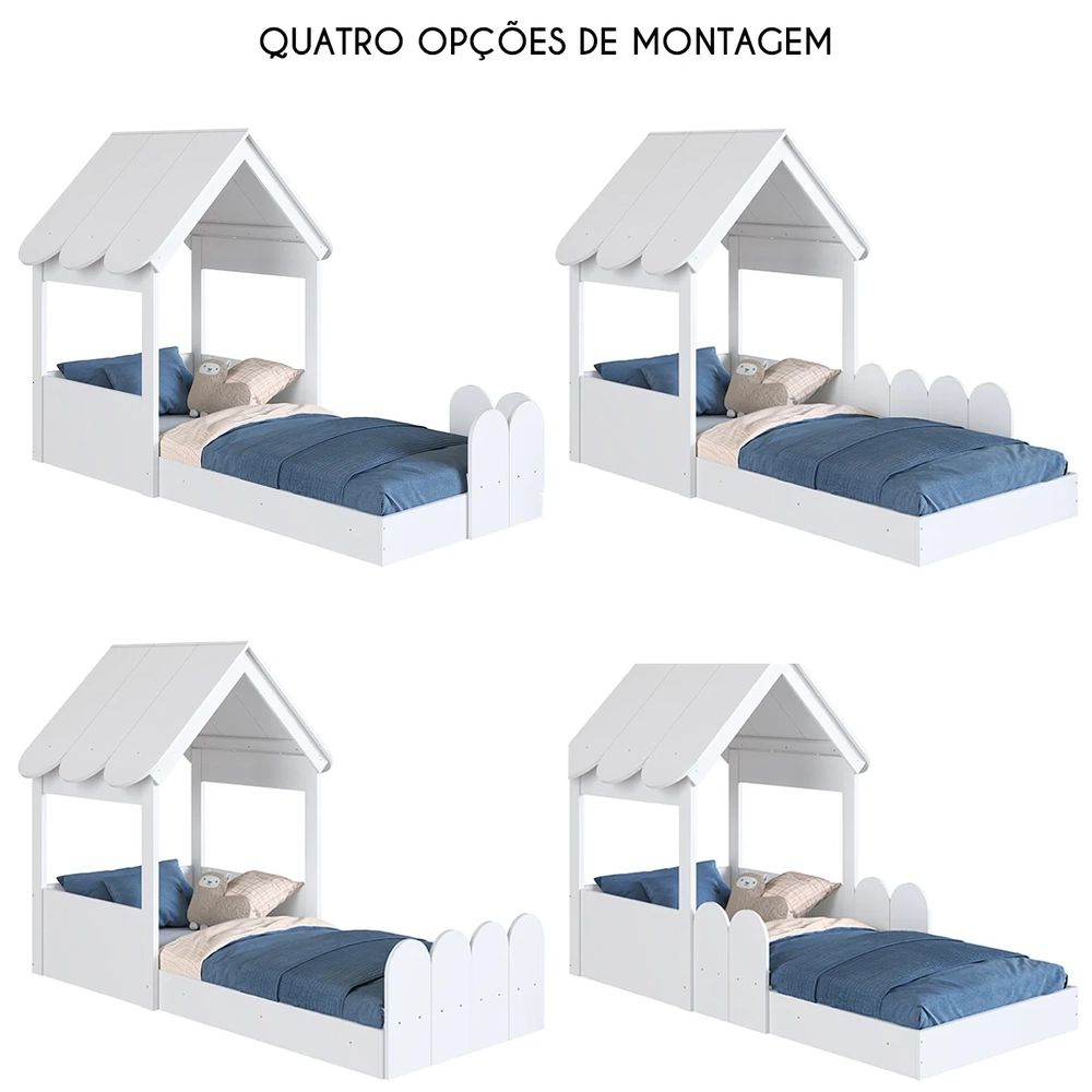 Cama Solteiro Infantil Montessoriana Casinha Nana Branco C06 - Mpozenato