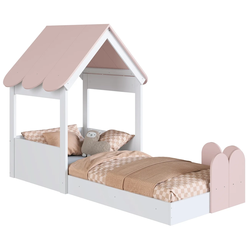 Cama Solteiro Infantil Montessoriana Casinha Nana Branco/Rosa C06 - Mpozenato