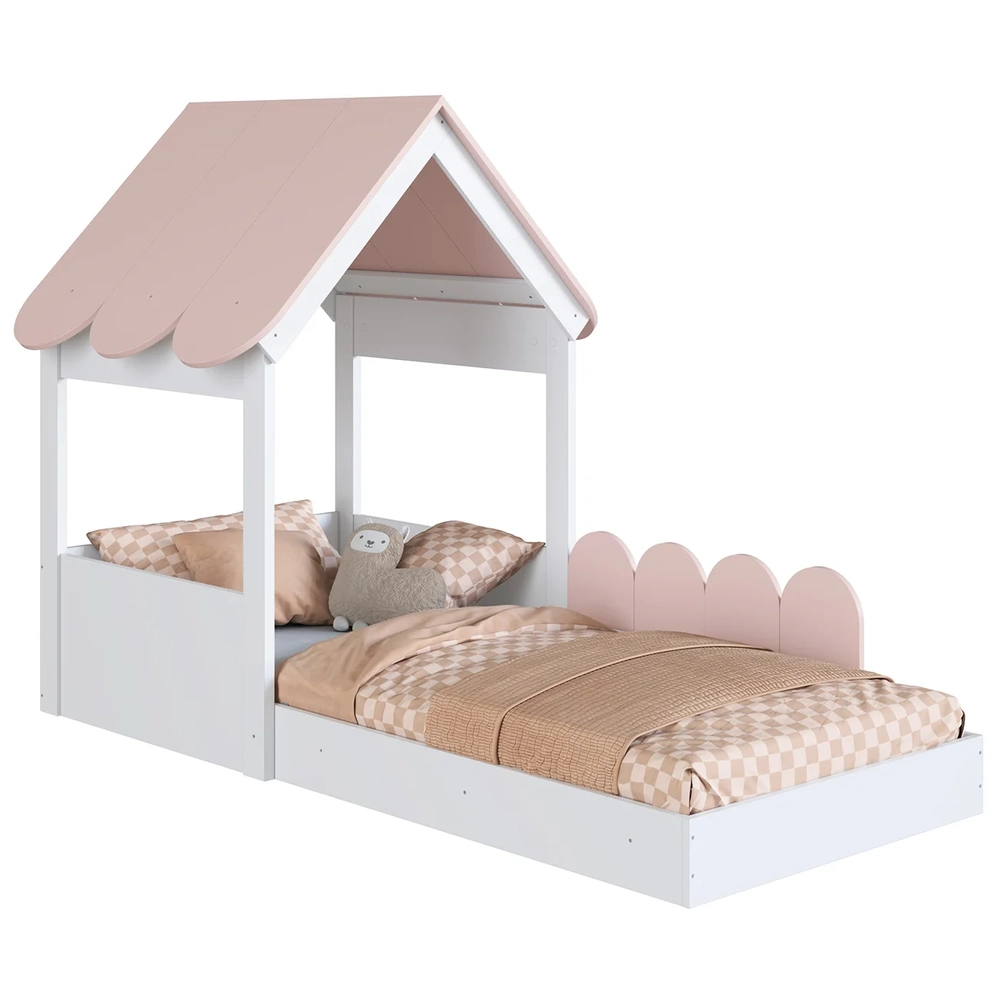 Cama Solteiro Infantil Montessoriana Casinha Nana Branco/Rosa C06 - Mpozenato
