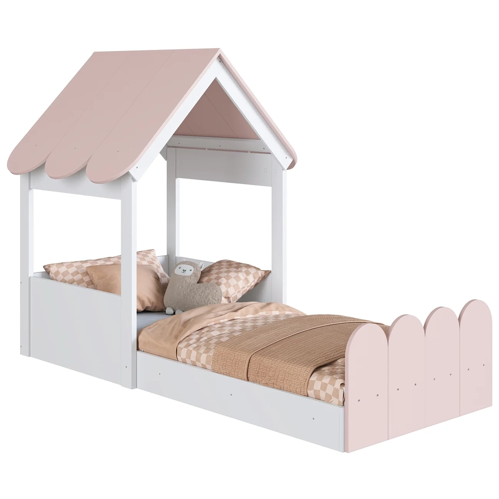 Cama Solteiro Infantil Montessoriana Casinha Nana Branco/Rosa C06 - Mpozenato