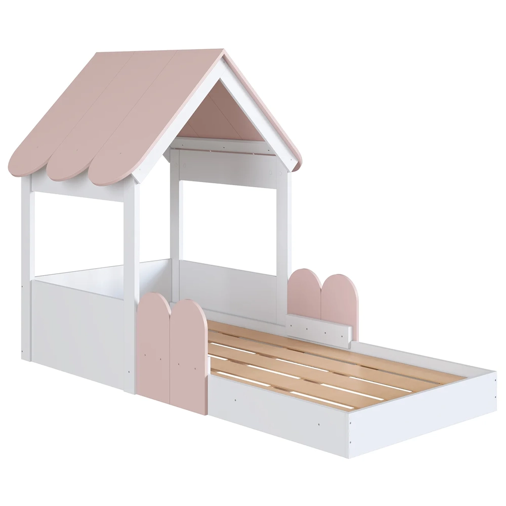 Cama Solteiro Infantil Montessoriana Casinha Nana Branco/Rosa C06 - Mpozenato