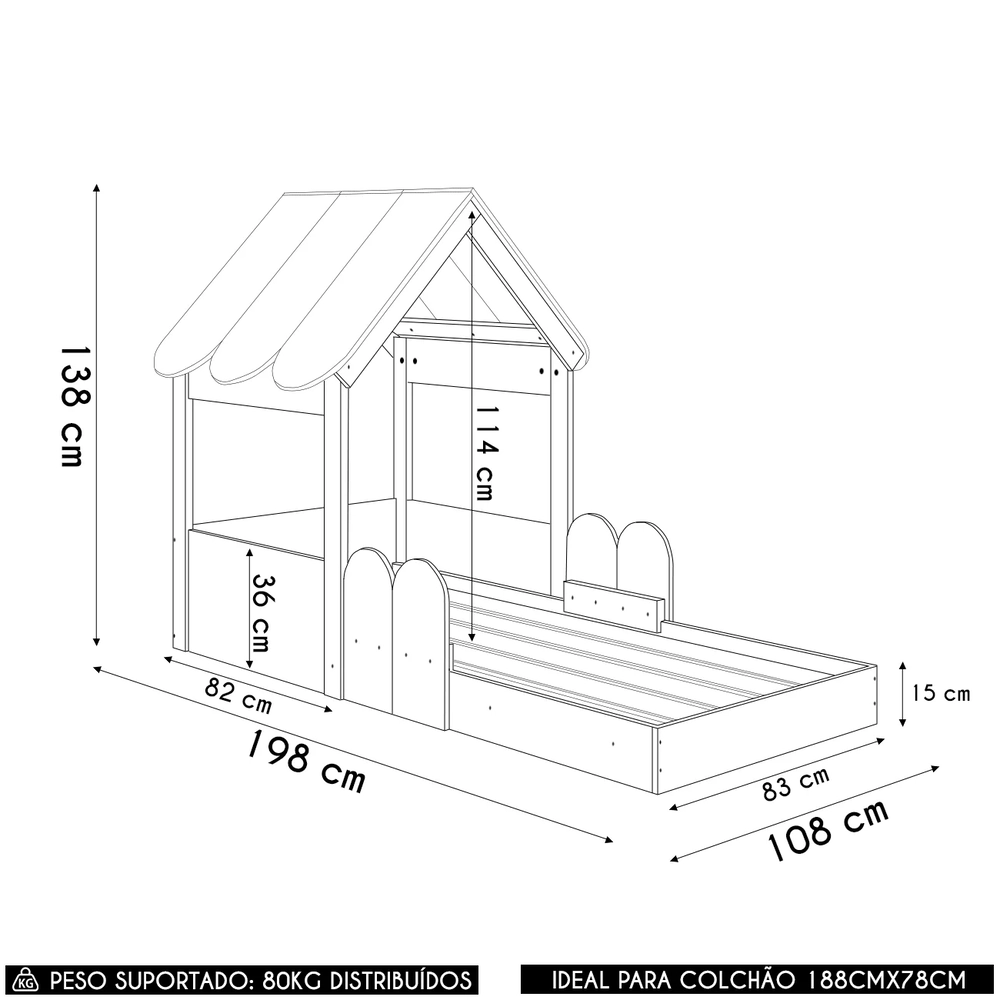 Cama Solteiro Infantil Montessoriana Casinha Nana Branco/Carvalho C06 - Mpozenato