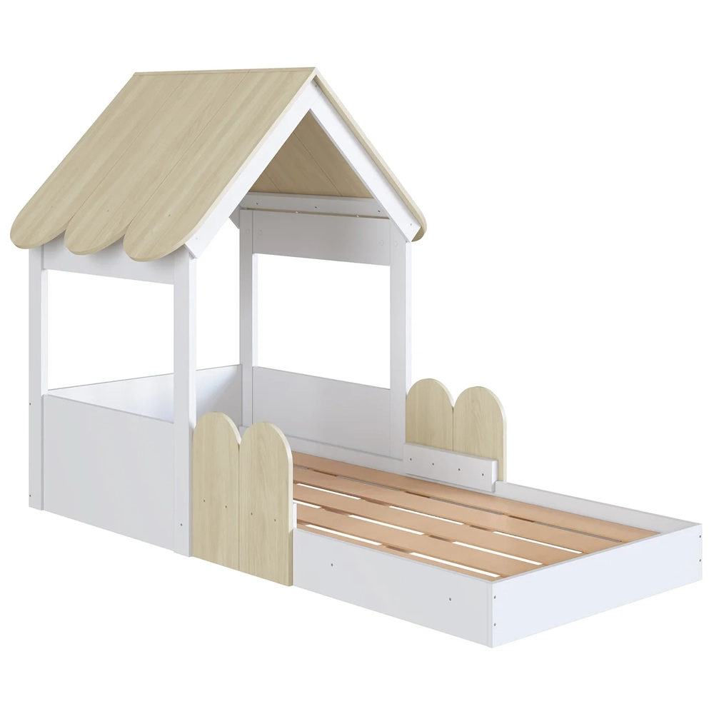 Cama Solteiro Infantil Montessoriana Casinha Nana Branco/Carvalho C06 - Mpozenato