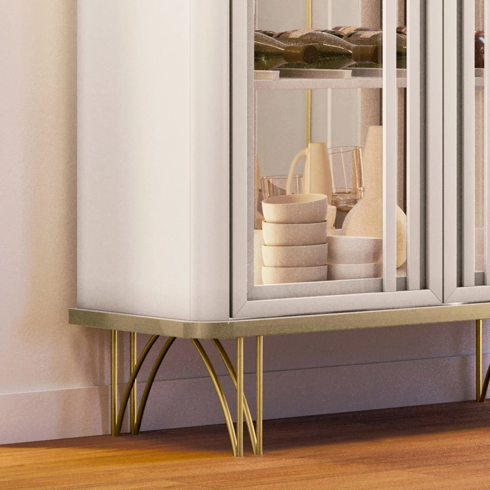 Cristaleira de Vidro com Espelho e LED Alvora Off/Champanhe H01 - Mpozenato