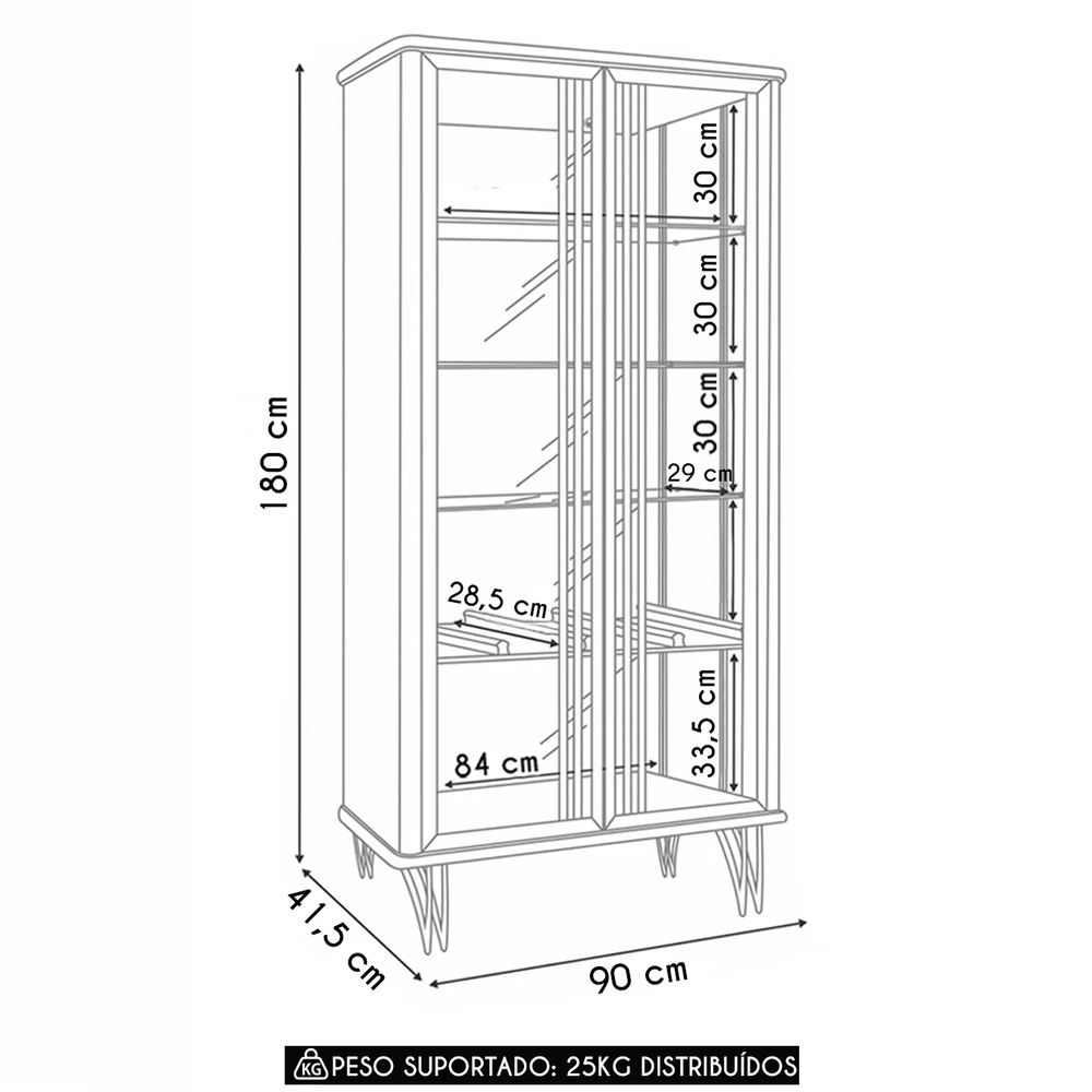 Cristaleira de Vidro com Espelho e LED Alvora Off/Champanhe H01 - Mpozenato