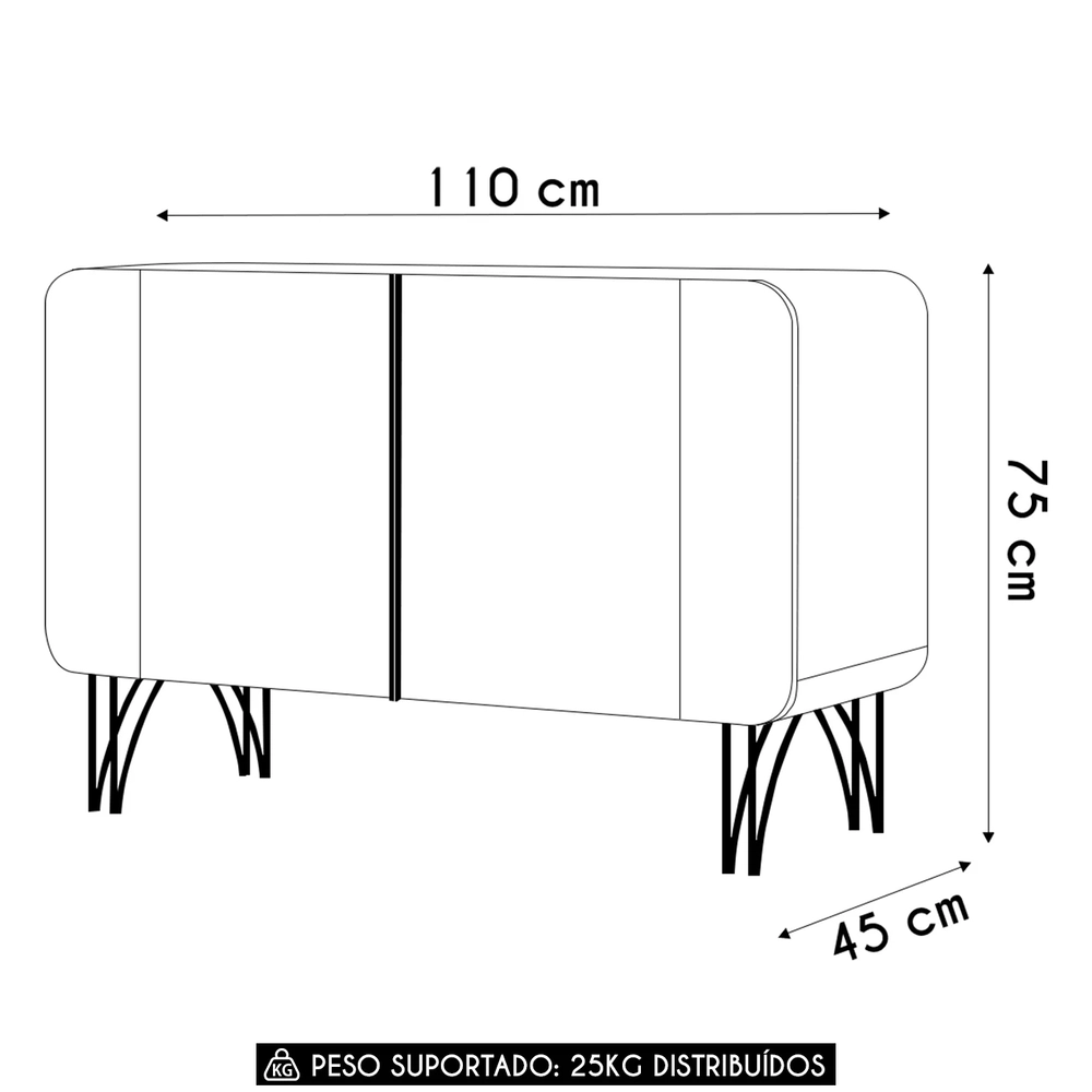 Balcão Aparador Buffet 2 Portas Pé Metal Benvy Off/Champanhe H01 - Mpozenato