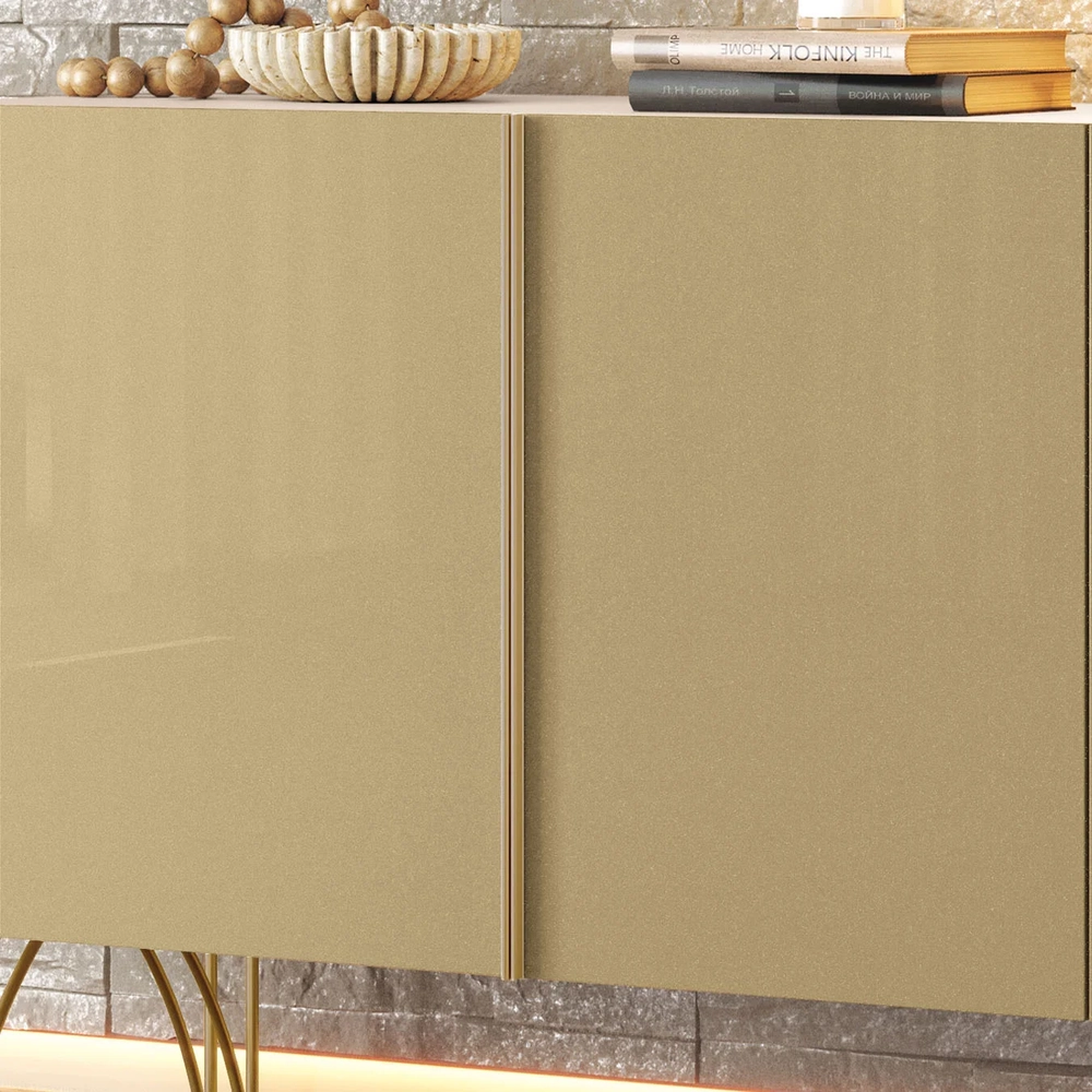 Balcão Aparador Buffet 2 Portas Pé Metal Benvy Off/Champanhe H01 - Mpozenato