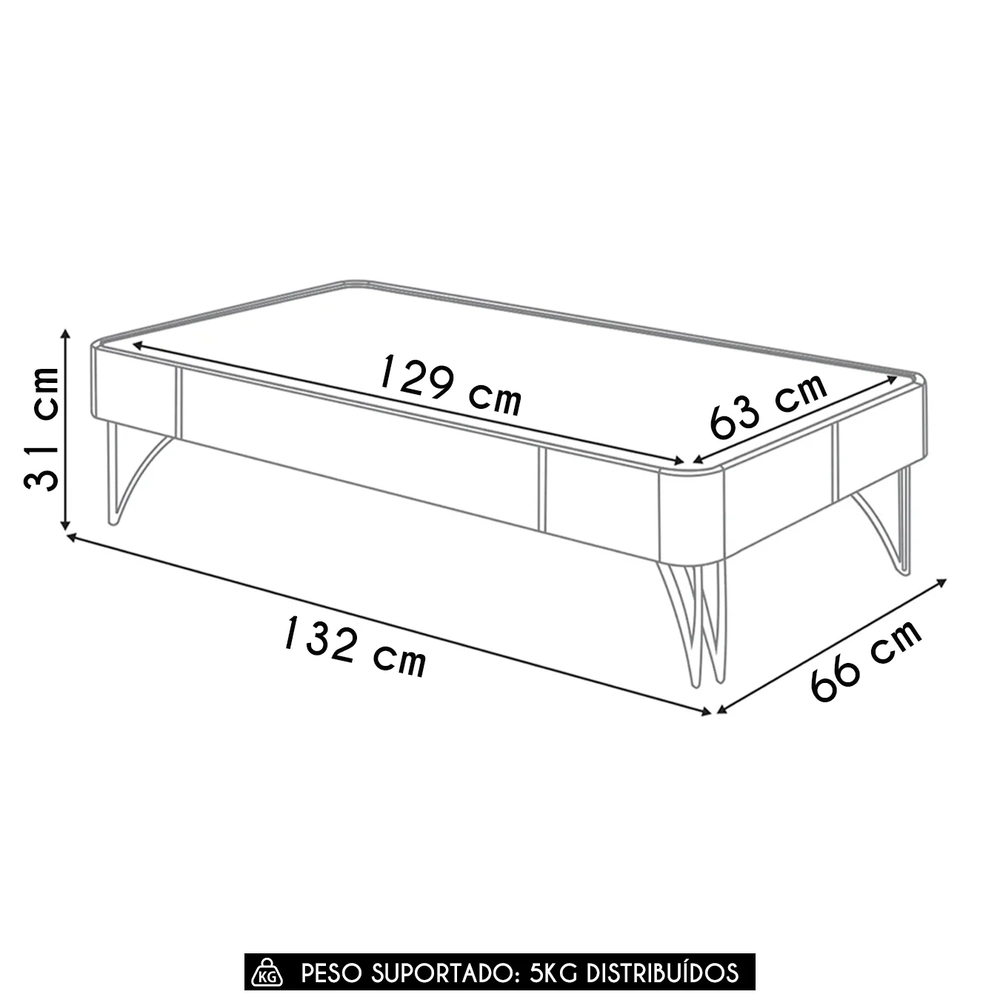 Mesa de Centro Para Sala Pés de Aço Alane Off/Champanhe H01 - Mpozenato