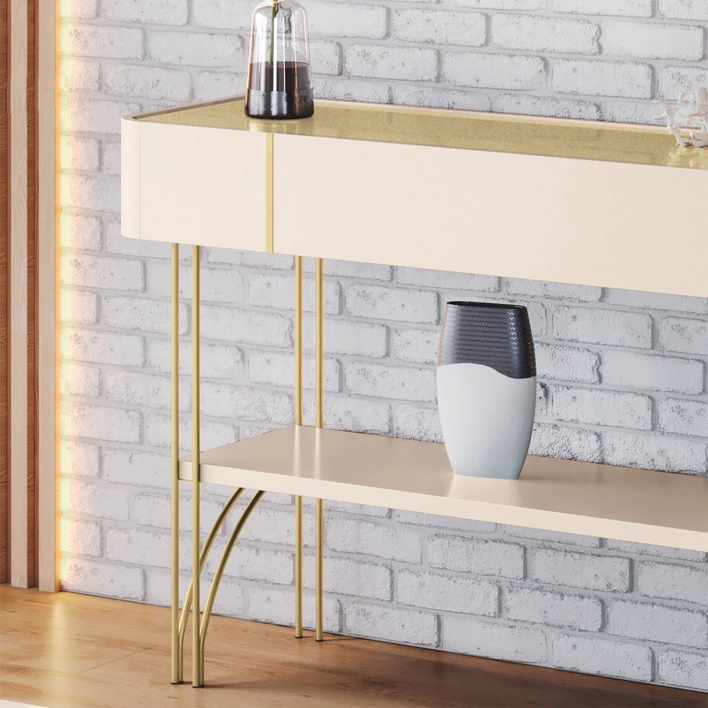 Aparador Para Sala de Estar Pés de Aço Gianni Off/Champanhe H01 - Mpozenato