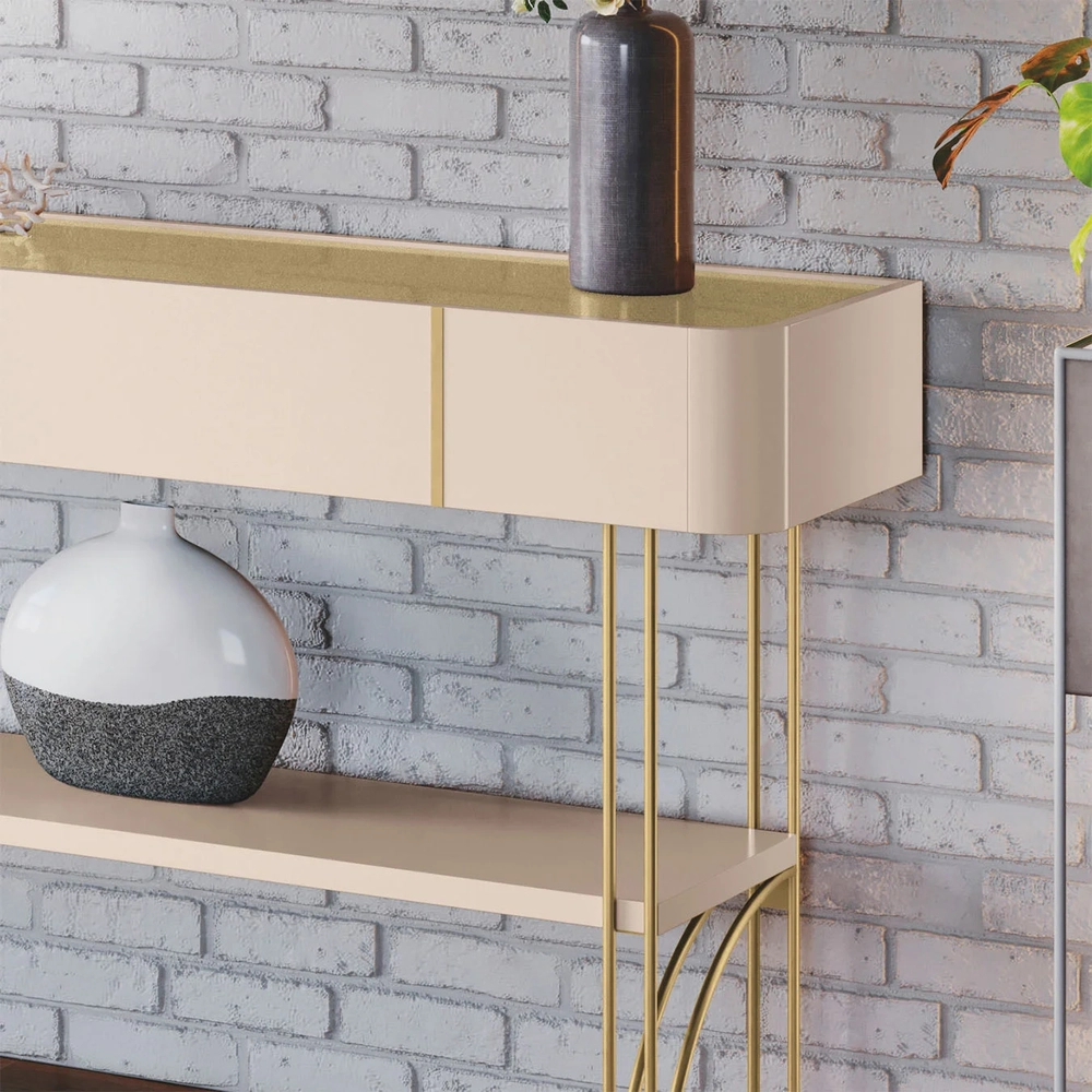 Aparador Para Sala de Estar Pés de Aço Gianni Off/Champanhe H01 - Mpozenato