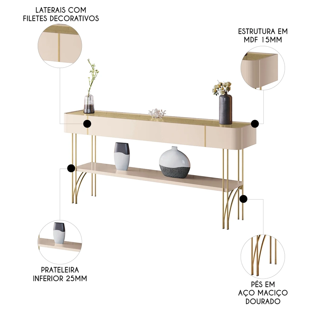 Aparador Para Sala de Estar Pés de Aço Gianni Off/Champanhe H01 - Mpozenato
