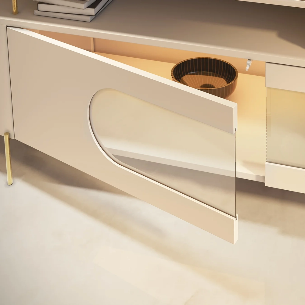 Rack TV 85 Pol 220cm 2 Portas Com LED Dalya Off/Champanhe H01 - Mpozenato