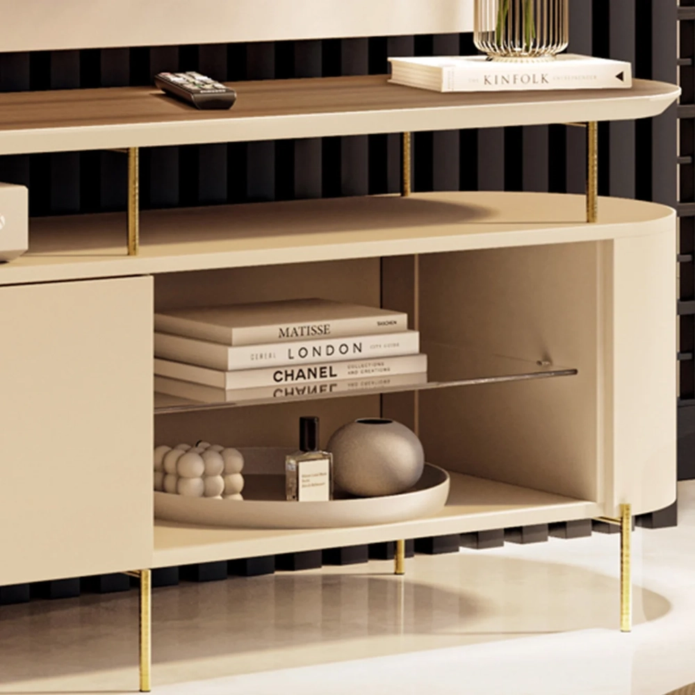 Rack TV 85 Pol 220cm 2 Portas Com LED Dalya Off/Castanho H01 - Mpozenato