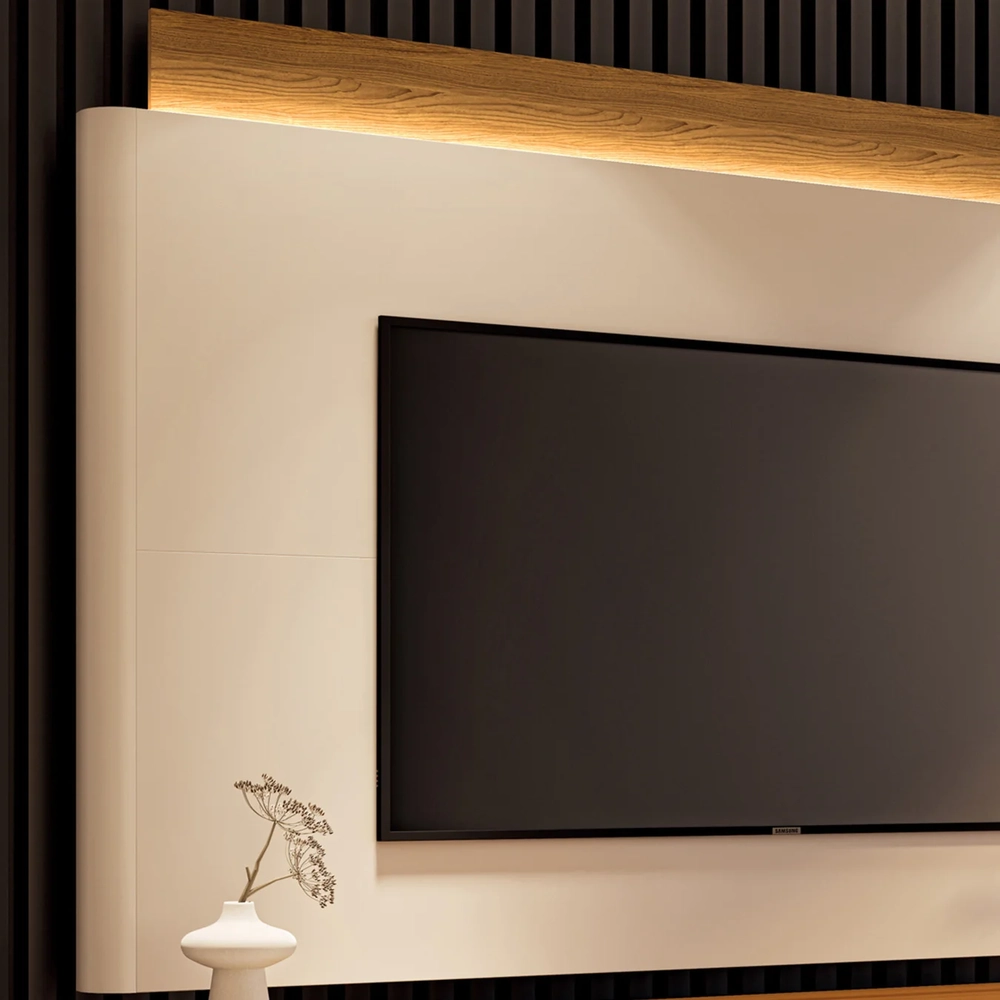 Painel TV 85 Pol e Rack Bancada Dalya Off/Cinamomo H01 - Mpozenato