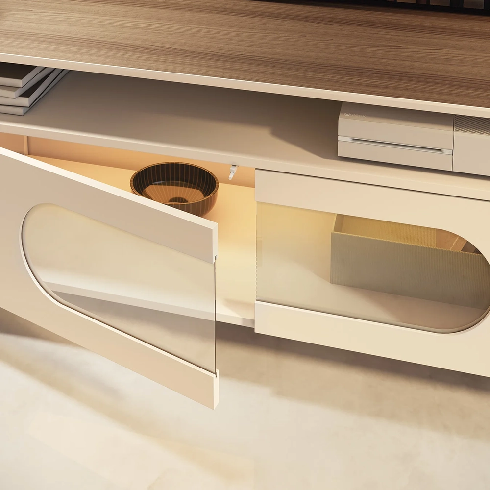 Painel TV 85 Pol e Rack Bancada Dalya Off/Castanho H01 - Mpozenato