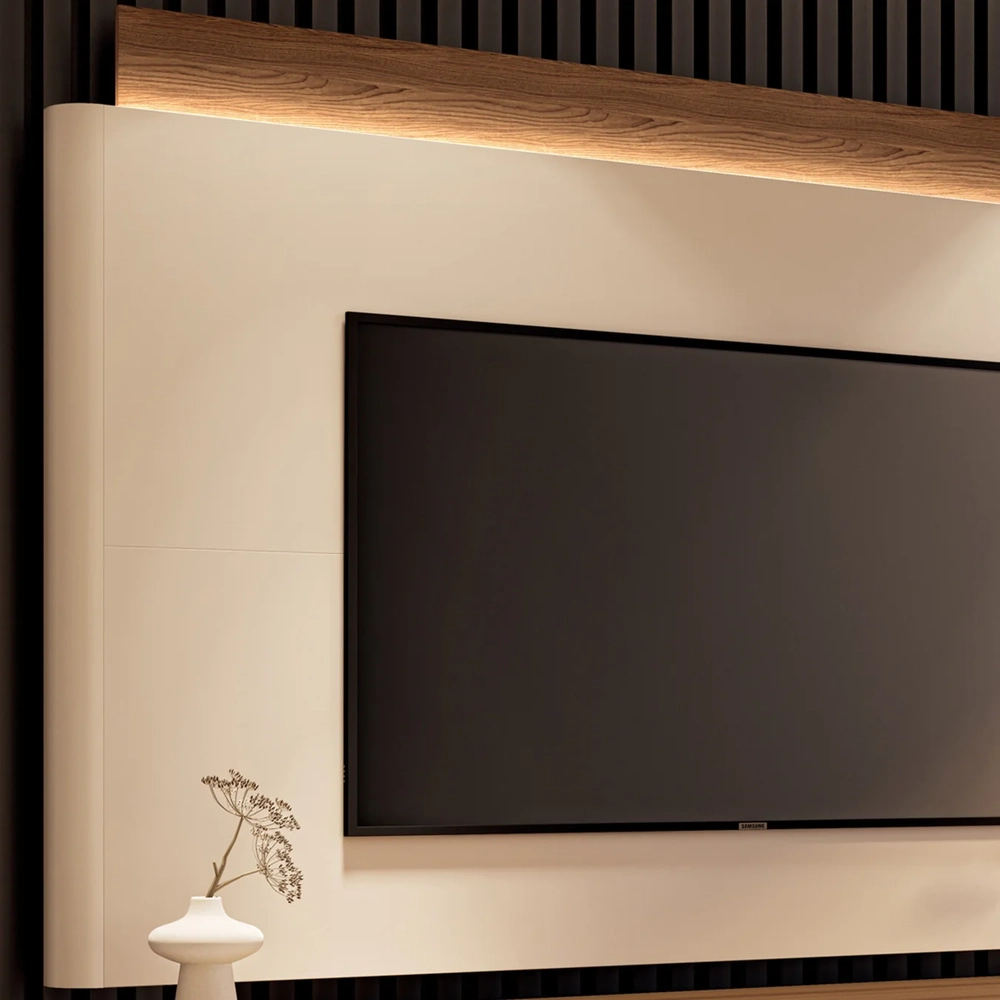 Painel TV 85 Pol e Rack Bancada Dalya Off/Castanho H01 - Mpozenato