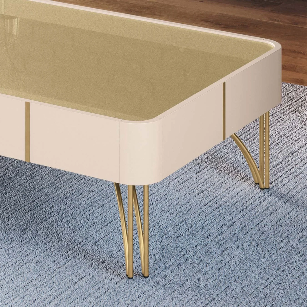 Mesa de Centro Para Sala Pés de Aço Cadenza Off/Champanhe - HB Móveis